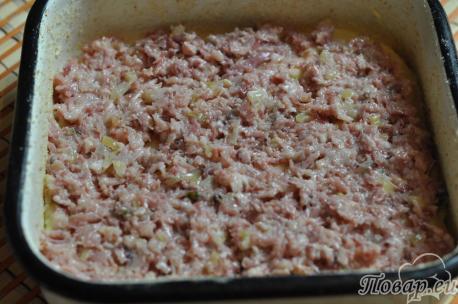 Картофельное суфле с мясом: мясной слой