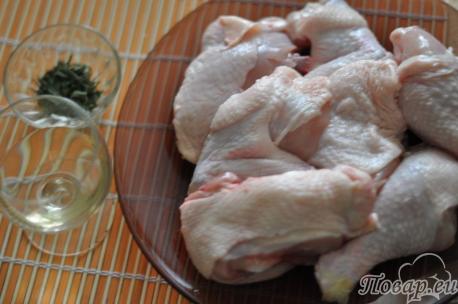 Продукты для рецепта курицы в вине