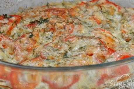 Рыба с помидорами под сыром: готовое блюдо